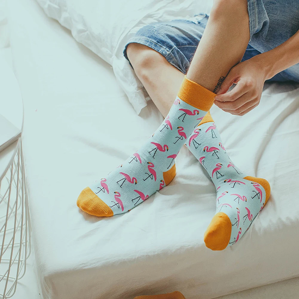 

Winter Funny Animal Printed Flamingo Men Sock Elastic Cotton Casual Adult Sock