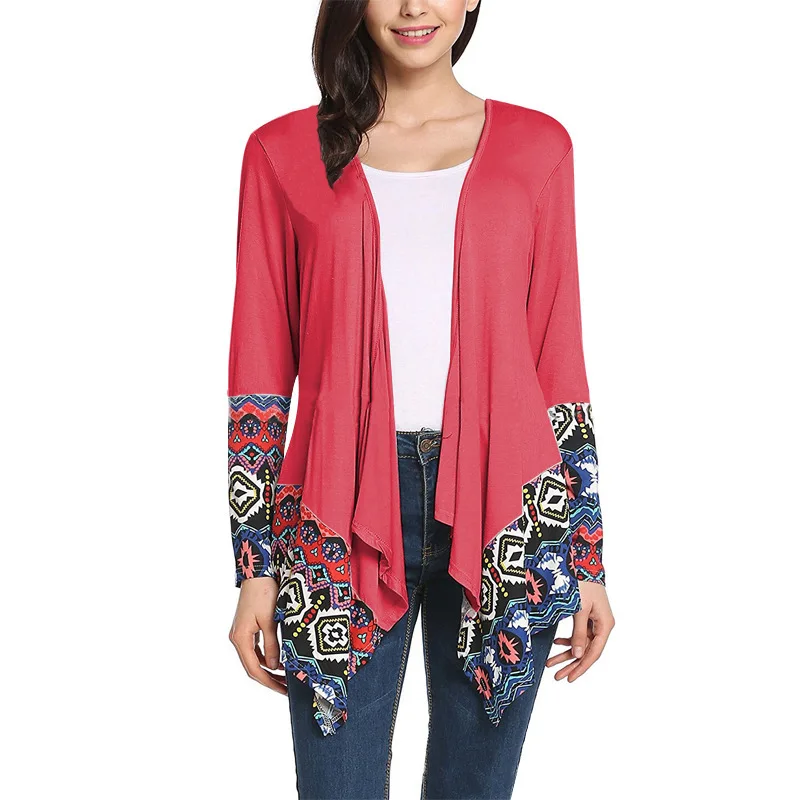 New Fashion 2017 Autumn Outerwear Women Long Sleeve Striped Printed Cardigan Casual Elbow Patchwork Knitted Sweater Plus Size |