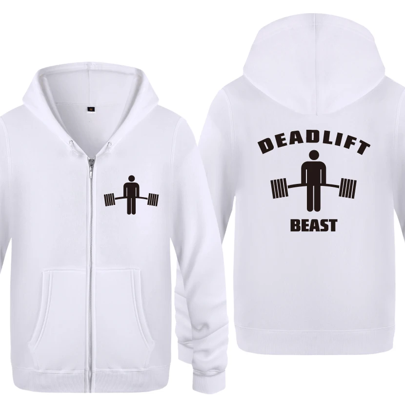 Мужские флисовые толстовки на молнии Deadlift Beast-Gym с капюшоном для занятий тяжелой