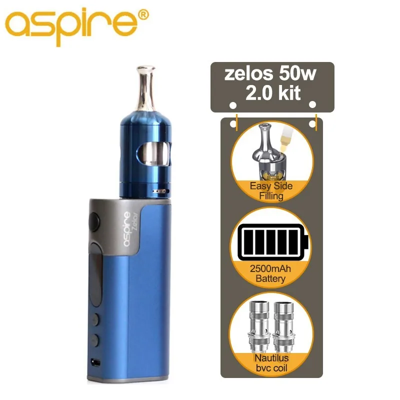 Electronic Cigarette Aspire Zelos 2.0 Vaper Starter Kit E Cig With Nautilus 2S Tank and 2500mah Built-in Battery Use BVC Coil