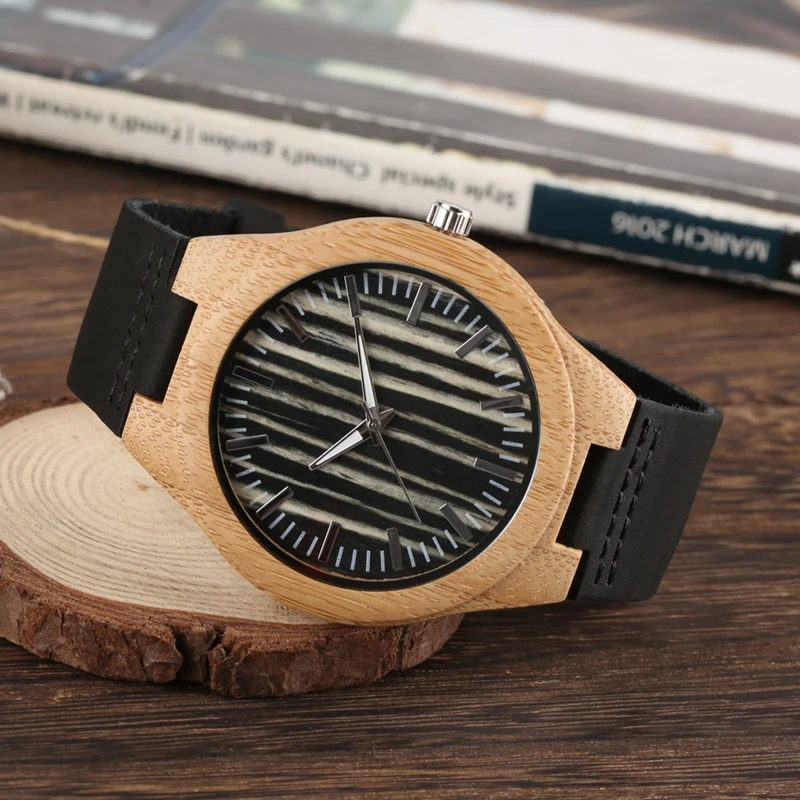 Часы наручные мужские с тканевым циферблатом ультралегкие кварцевые из бамбука