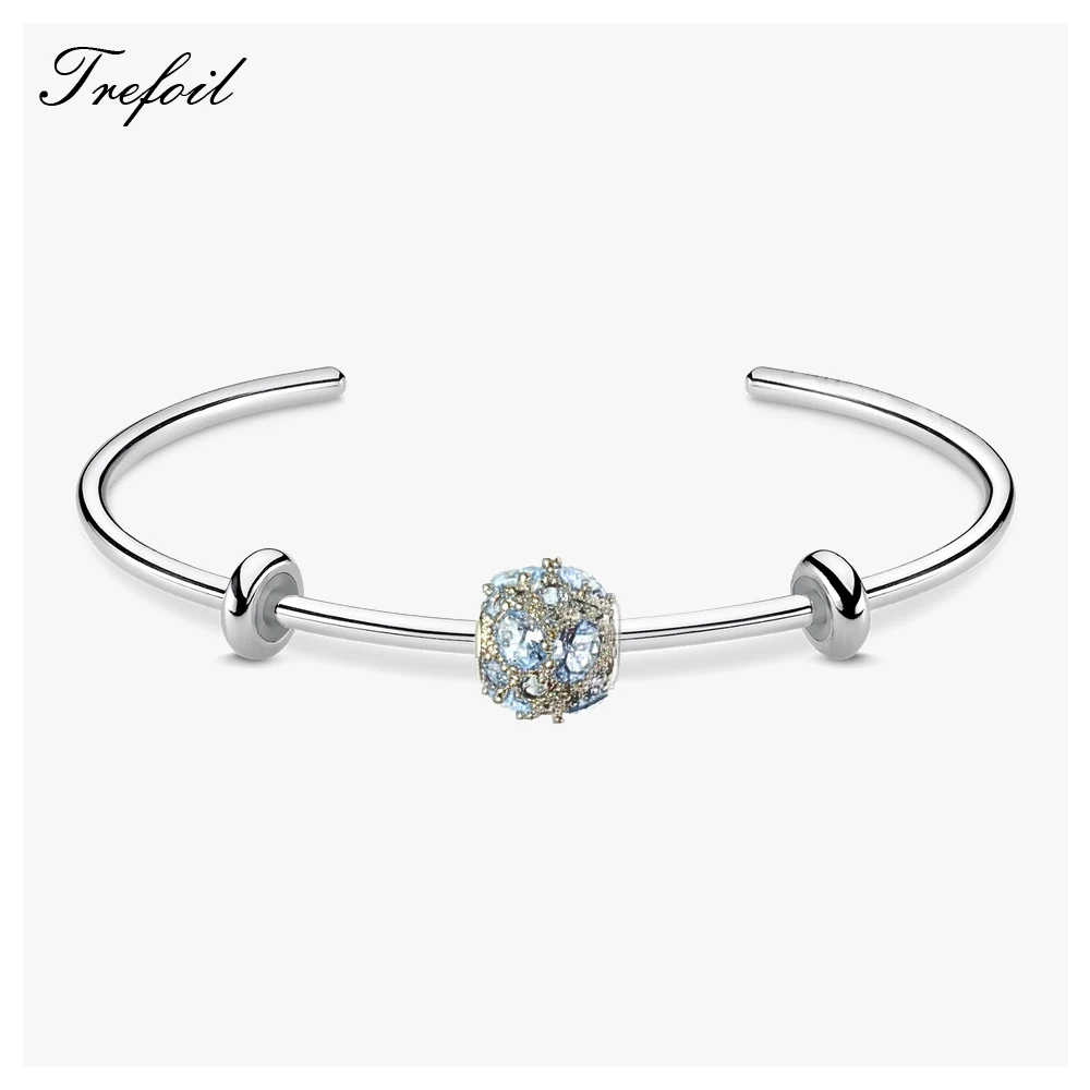 Cuff Bangles Blue Sky Bead 2018 New Fashion Jewelry Accessories Basic Trendy Bracelet 925 Sterling Silver Gift For Women Girls | Украшения