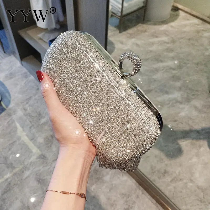 Золотистая серебристая вечерняя сумка-клатч кошелек для женщин Bling Стразы
