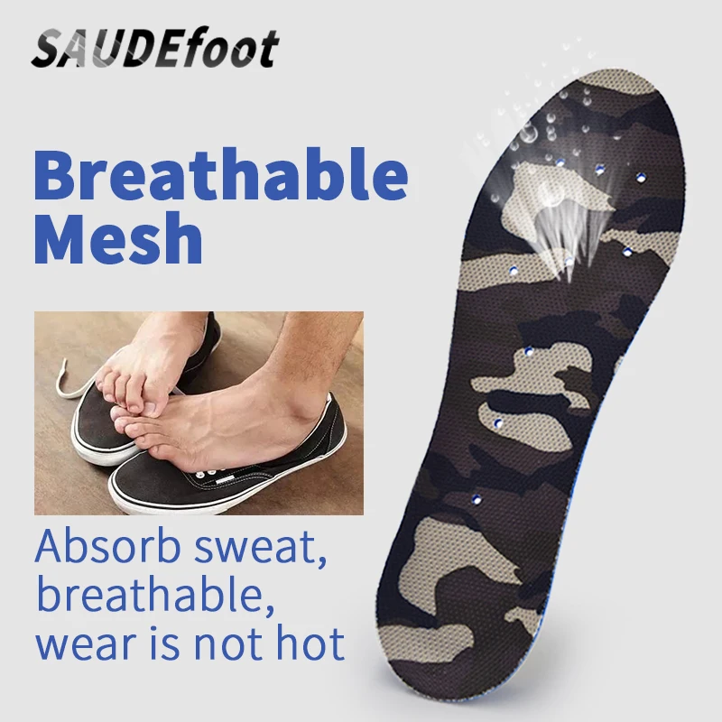 Saudefoot insoles for sneakers orthopedic sport insoles breathable shoe pad absorb with resistance to slip high arch support