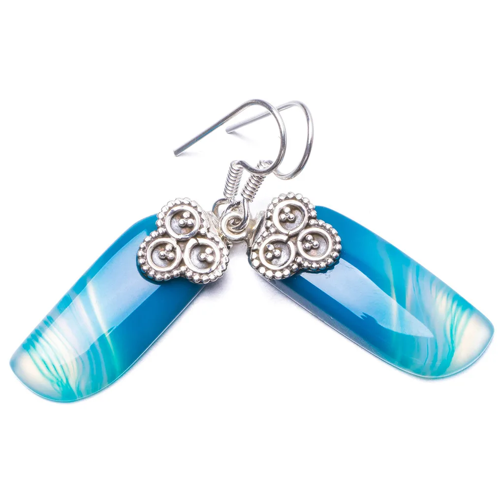 Natural Botswana Agate Handmade Unique 925 Sterling Silver Earrings 1.75&quot Y1781 | Украшения и аксессуары