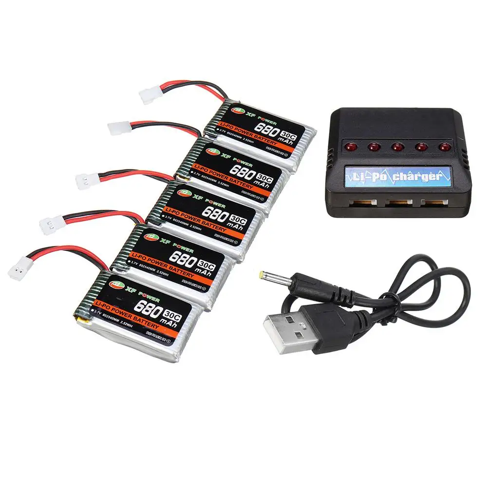 В наличии XF мощность 3 7 в 680 мАч 30C 1 S Lipo батарея JST Plug/PH 2 0 Plug и зарядное устройство