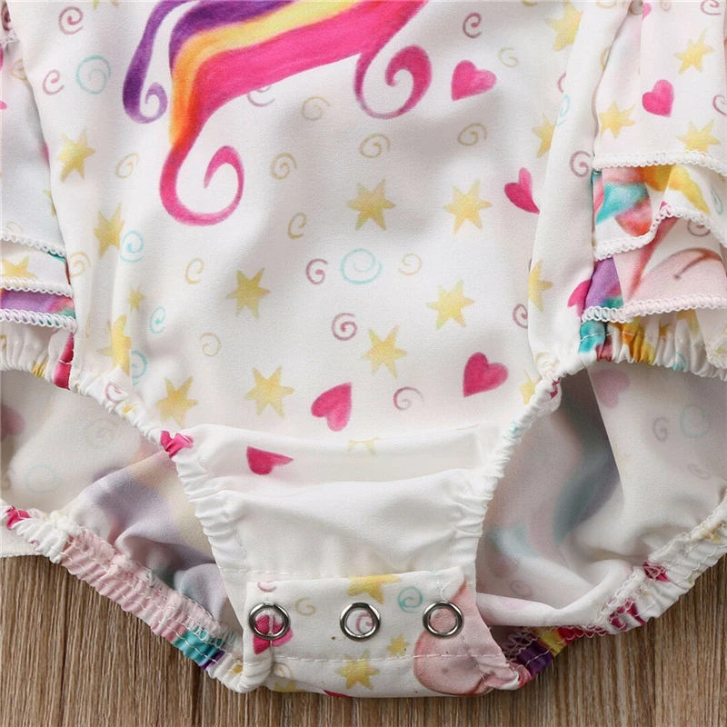 

2019 Summer Newborn Baby Girls Unicorn Printed Ruffles Romper Jumpsuit Outfits Clothes Set