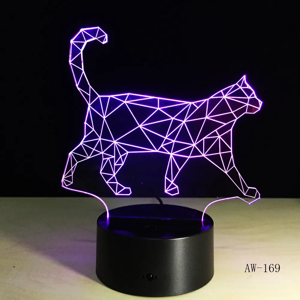 3D ночник с изображением прогулочной кошки акриловые стереоскопические