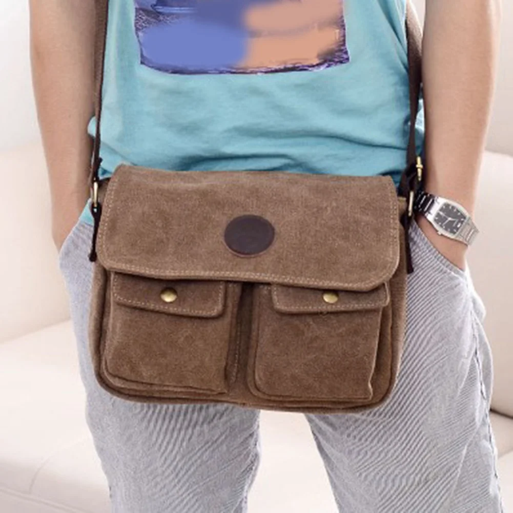 Винтажные мужские холщовые сумки через плечо с несколькими карманами и