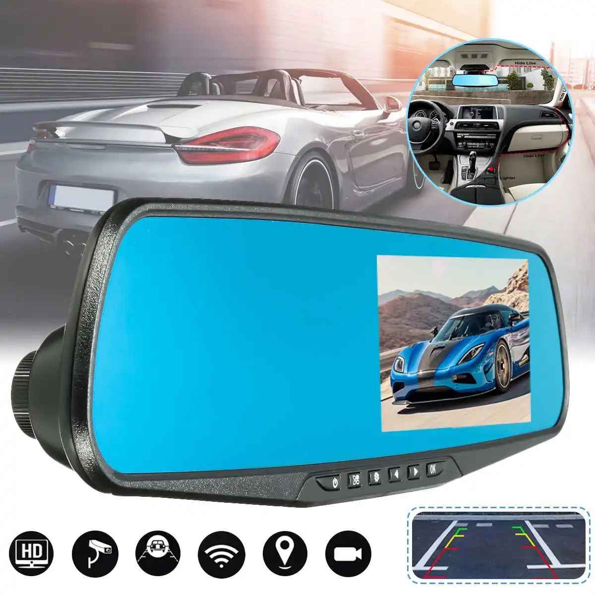 2.8in HD 1080P ЖК-дисплей экран 90 градусов зеркало заднего вида Dash Cam камера видео рекордер ночное видение авто автомобиль DVR