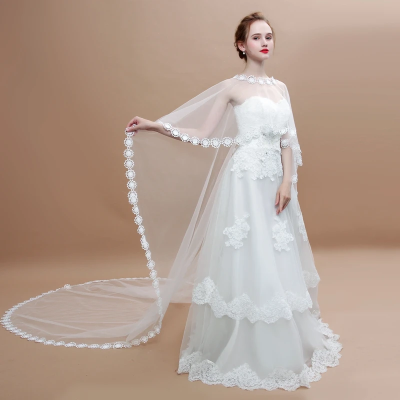 2018 New Long Wedding Cloak White Lace Appliques Bridal Wrap Vestidos Cape Shrug Accessories Women Costume Cover Up Handmade | Свадьбы и