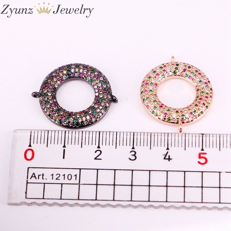 

10PCS ZYZ333-5130 Rainbow color Circle connector CZ micro paved Bracelets