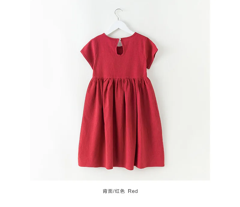 Красное хлопковое Повседневное платье на пуговицах для девочек модная детская