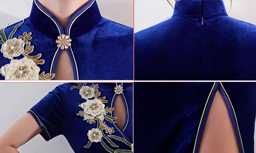 Китайский бархатный Чонсам Qipao эластичное длинное Восточное винтажное темно
