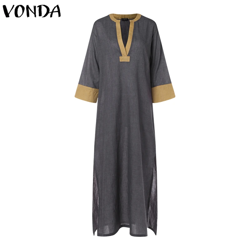 

VONDA Women Sexy Maxi Long Dress 2021 Autumn Spring Pregnant V Neck Full Sleeve Maternity Patchwork Casual Plus Size Vestidos