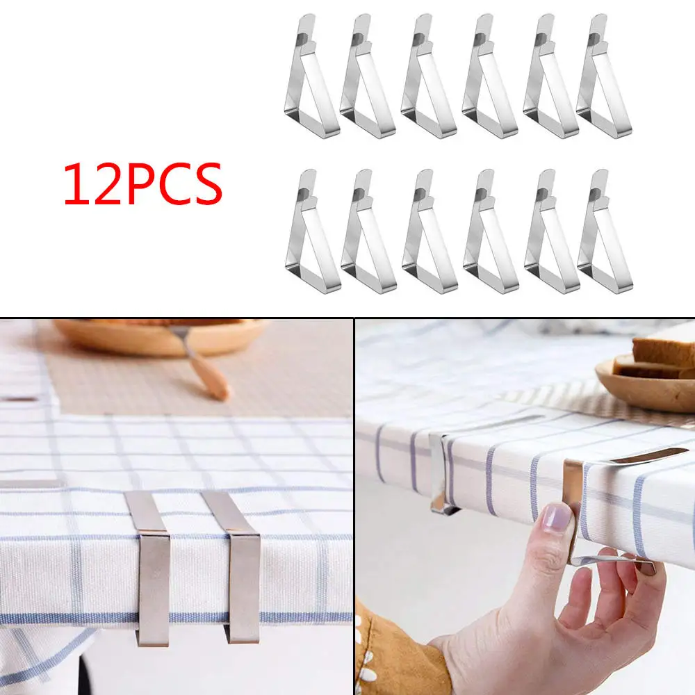 

12PCS Stainless Steel Tablecloth Clamps Wedding Promenade Table Cover Holder Clip Promenade/Round Board Stable Clips