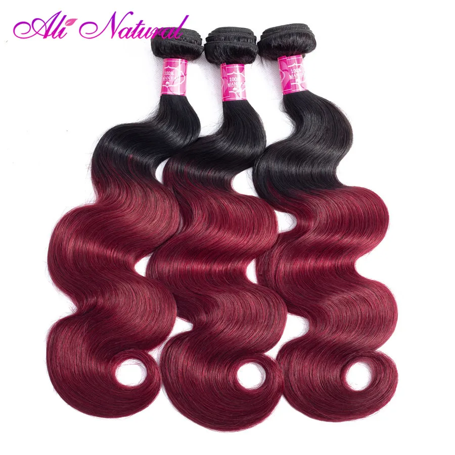 

Ali Natural Peruvian Ombre Body Wave Hair Extension 1/3/4Pcs 1B/Burgundy 99J Red Hair Bundles Non-Remy Human Hair Weave