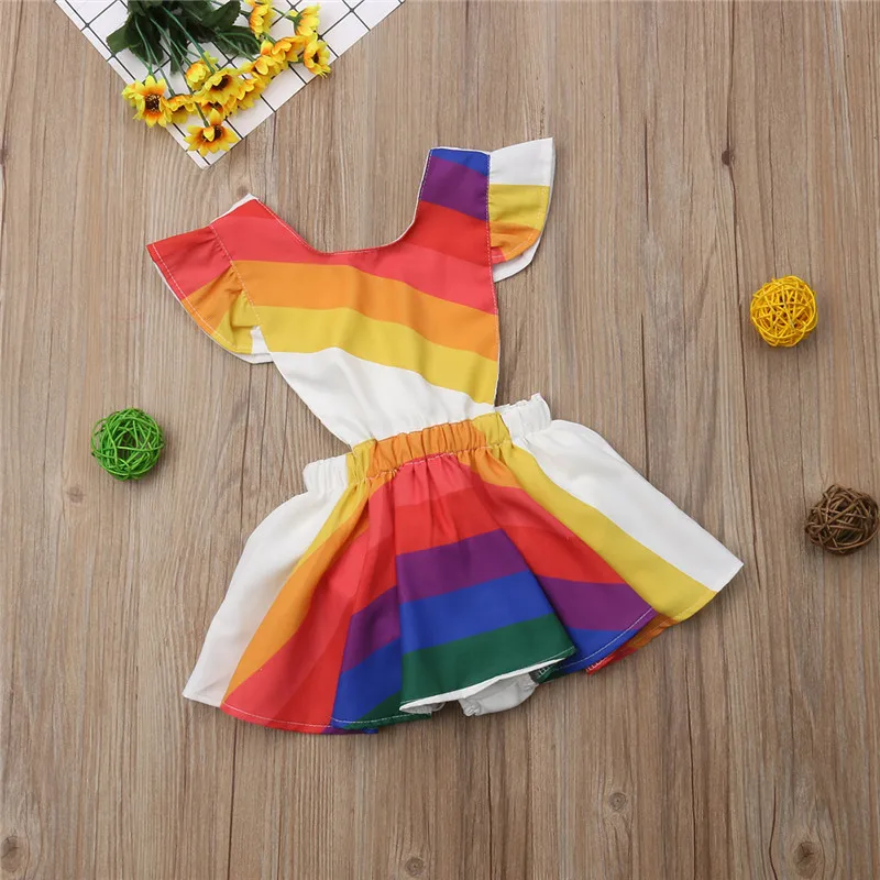 1-5Y Fashion Girls Princess colorful rainbow bodysuit Dress cotton kids dresses for girls Party Pageant Back Bow Tutu Dresses | Детская