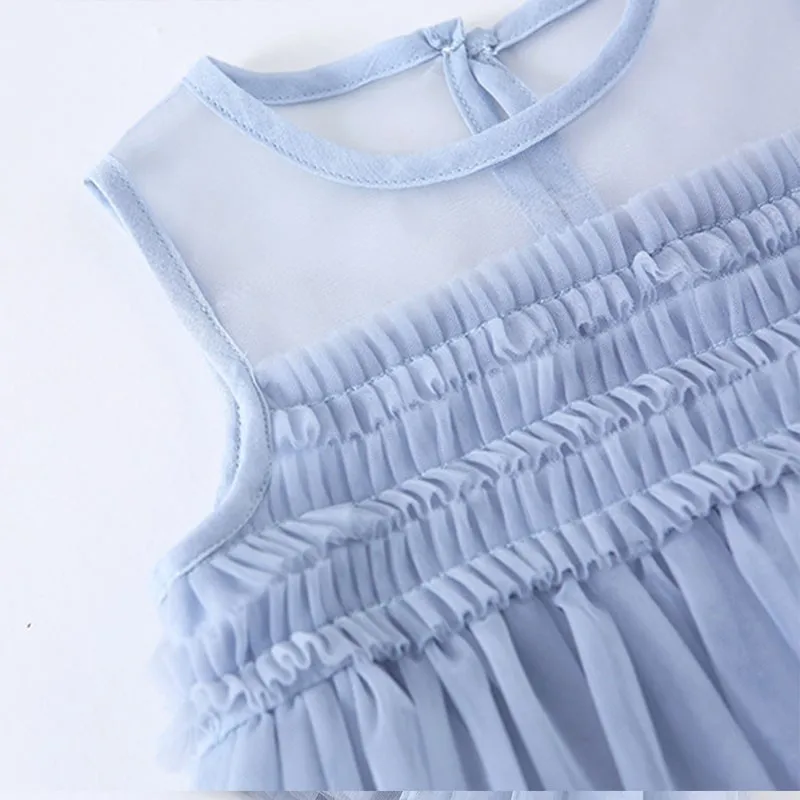 Ruched Toddler Dress Girls Sleeveless Pink Blue Patchwork Baby Dresses Girl Summer 2019 Ball Gown Sundress Birthday Party New | Детская