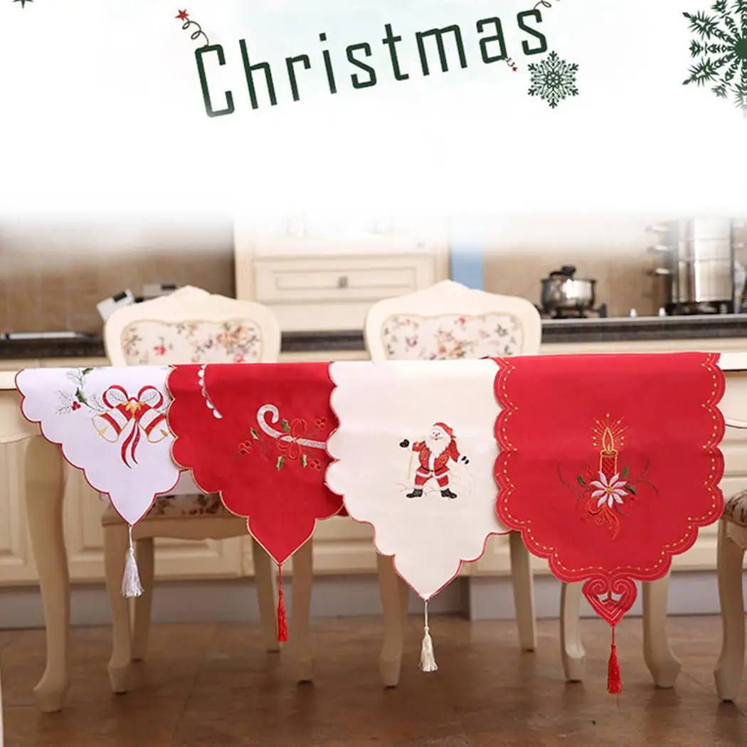 bells Christmas Table Flag Santa Out Hollow candles Crutches Decorations Claus Embroidered Party Gift | Дом и сад