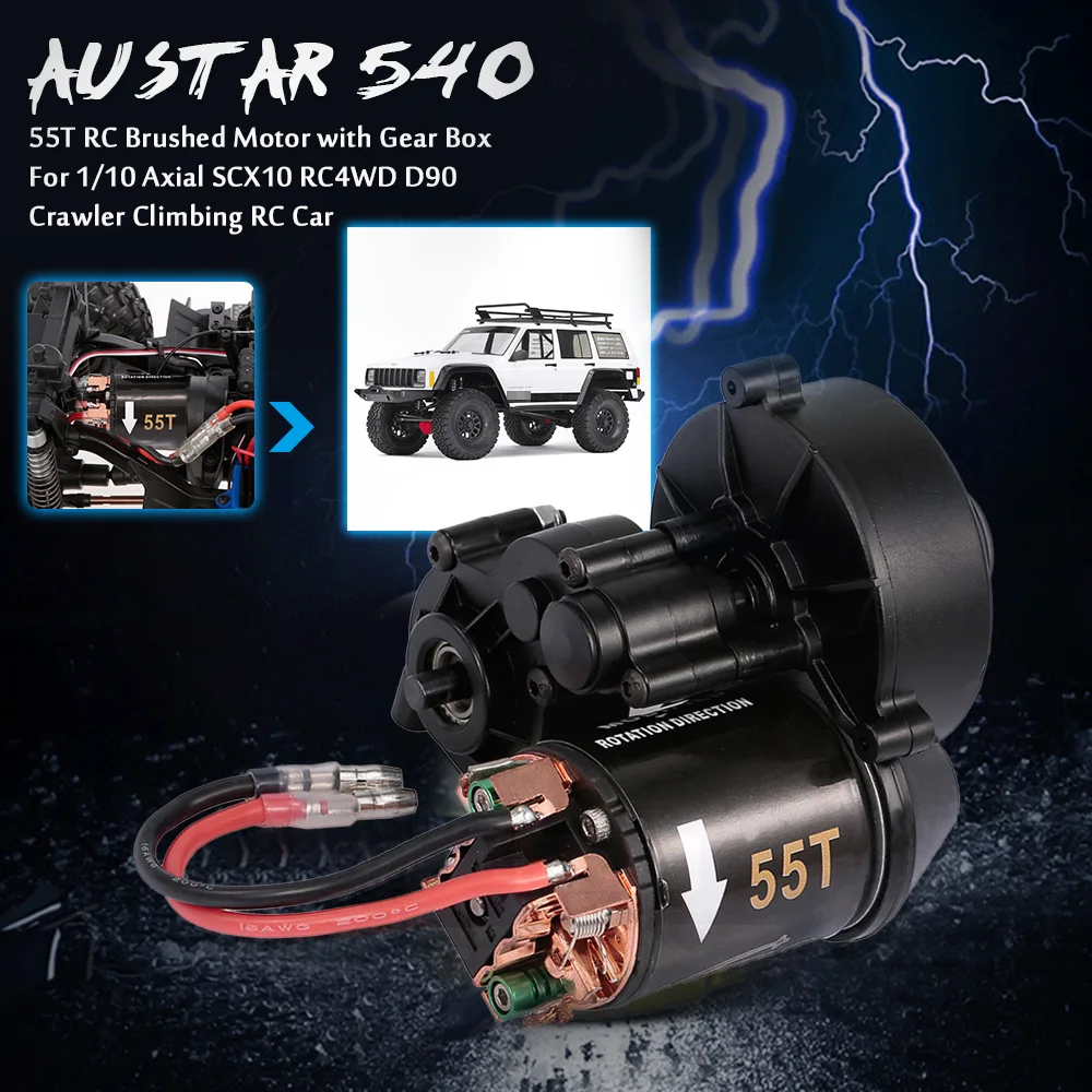 Двигатель с щеткой RC 540 55T коробкой передач для 1/10 осевого SCX10 RC4WD D90 гусеничный