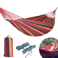 250150cm 2 people outdoor canvas camping hammock bend wood stick steady hamak garden swing hanging chair hangmat blue red