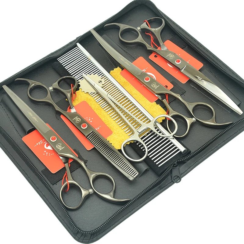 

Meisha 7" Dog Hair Clipper Black Stainless Steel Pet Grooming Scissors Set Puppy Straight &Curved Cutting Thinning Shears B0026A