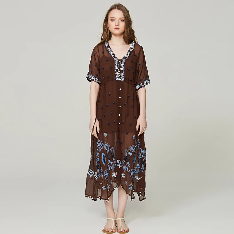 Платья с вышивкой BOHO PEOPLE новинка 2017 Платье макси глубоким вырезом и
