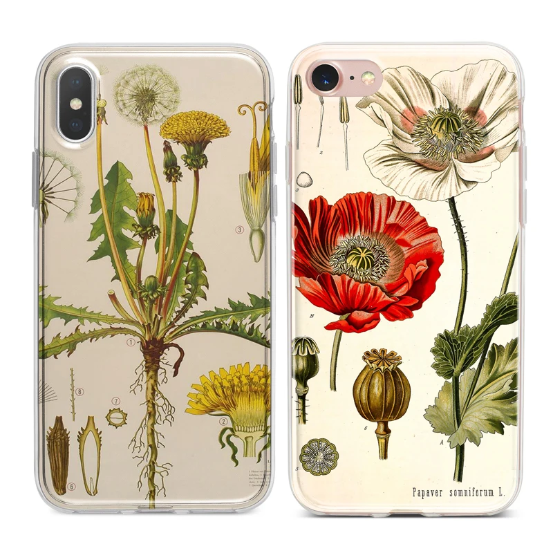 Чехлы Poppy Botanical Art из мягкого ТПУ силикона для телефонов iPhone XS Max XR 7 8 6 6S Plus 5S 5 SE 5C 4S
