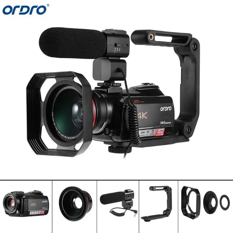 Ordro AC5 4 K UHD цифровые видеокамеры зум 12X FHD 24MP Wi Fi ips Сенсорный экран Digtal оптический DV