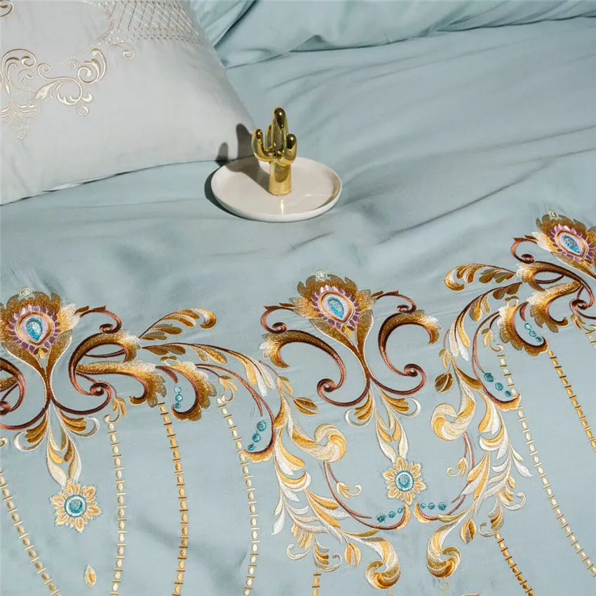4/7 шт. Queen King size из египетского хлопка синий класса люкс с вышивкой Постельное