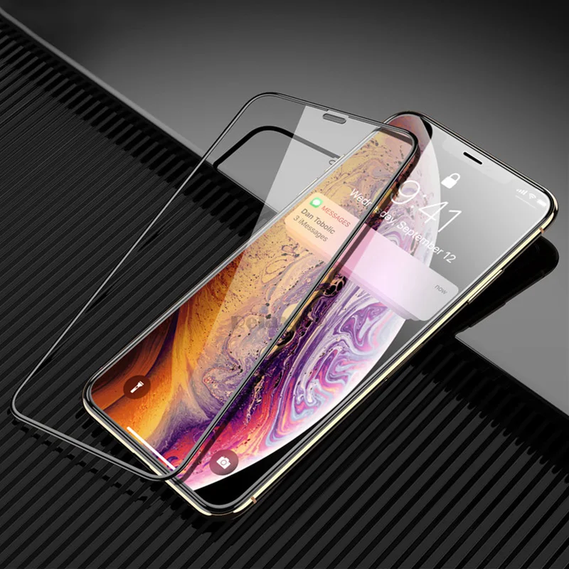 Изогнутое закаленное стекло 9D для iPhone XR защита экрана полное покрытие защитное