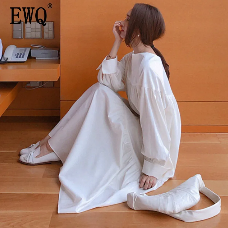 Женское платье рубашка [EWQ] однотонное свободное большого размера в Корейском