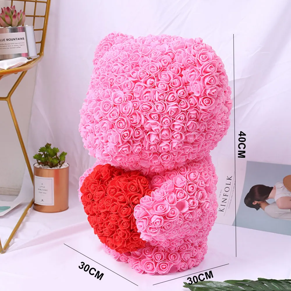 Горячая продажа 40 см искусственные цветы с изображением медведя розы домашний