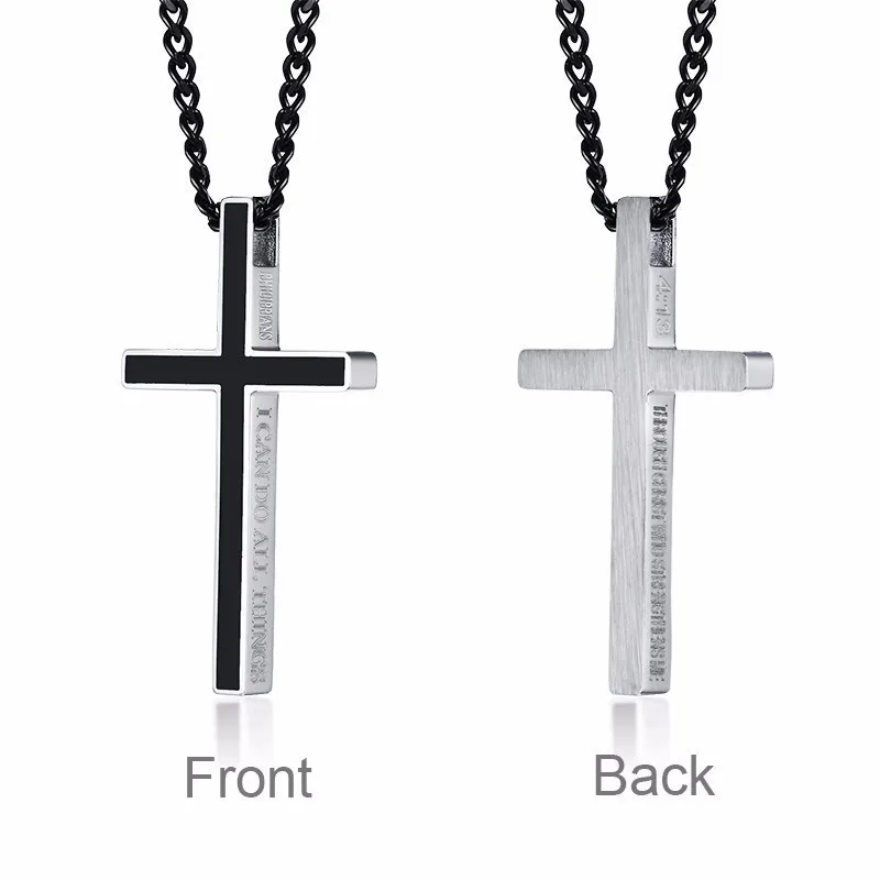Unique Philippians 4:13 Bible Cross Necklaces for Women Man Stainless Steel Jesus Christ Prayer Unisex Religious Jewelry | Украшения и