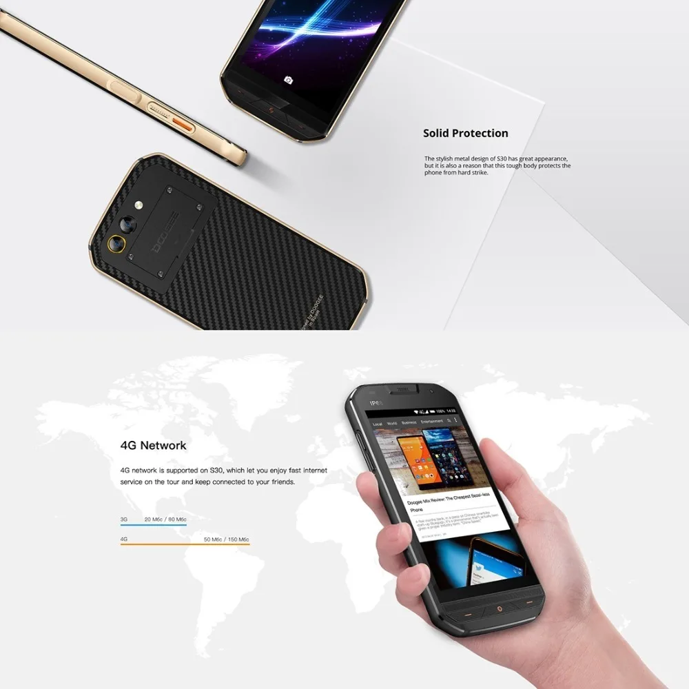 Doogee S30 Ip68 Водонепроницаемый 8 Мп задняя двойная камера мобильный телефон 5580 мАч 5 0