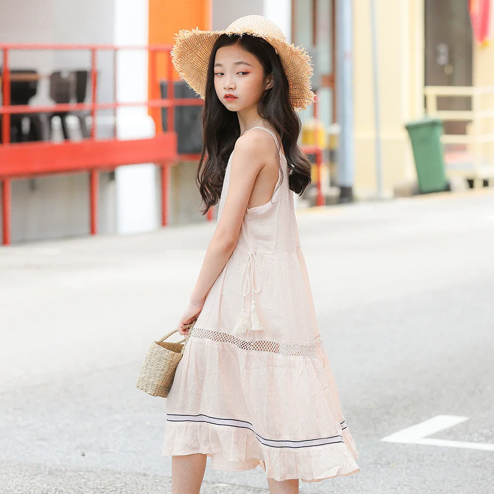 2019 Summer Sleeveless Chiffon Maxi Dresses Children Sling Sundress kids Princess Party Frocks Big Girls Boho Beach Vestidos | Детская