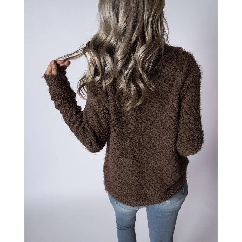 Casual Women Autumn Solid High Collar Long Sleeve Slim Plush Fluffy Sweater Fashion Knitting Party Jumper Pullover 2020 | Женская одежда