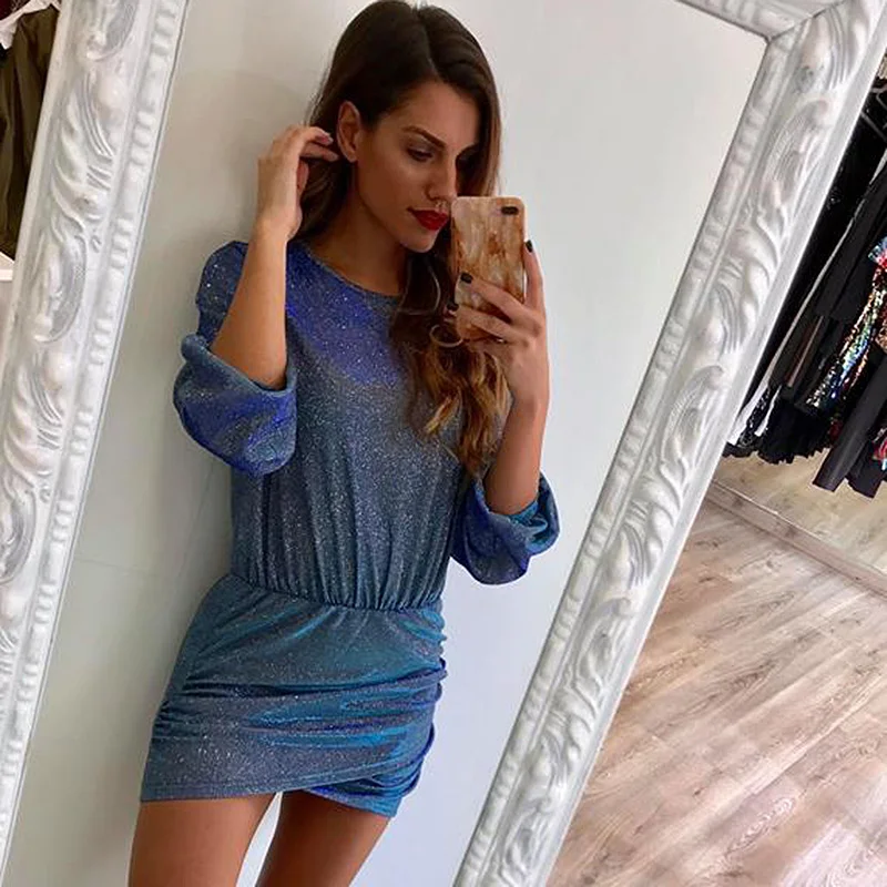 Осеннее платье с круглым вырезом женское однотонное облегающее асимметричное