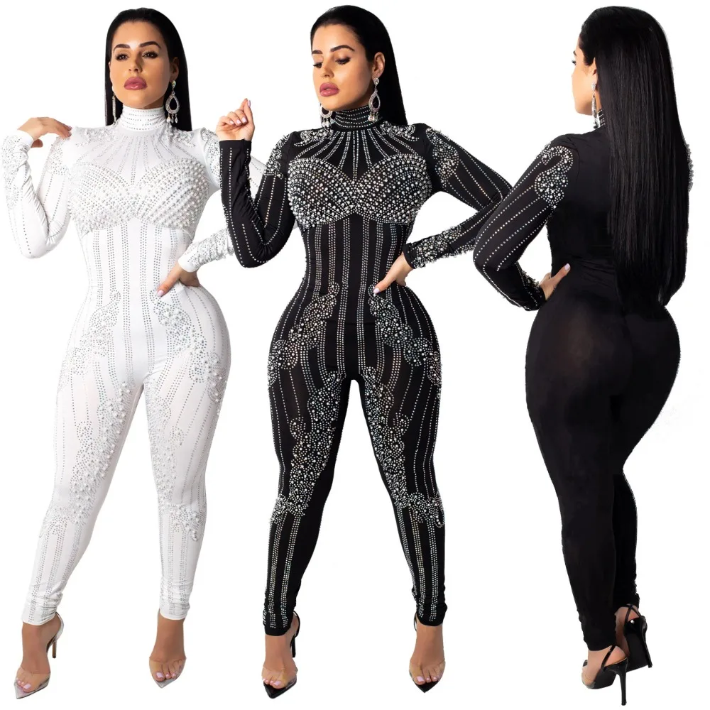 Женские Сексуальные Длинные рукава видеть сквозь горный хрусталь Bodycon