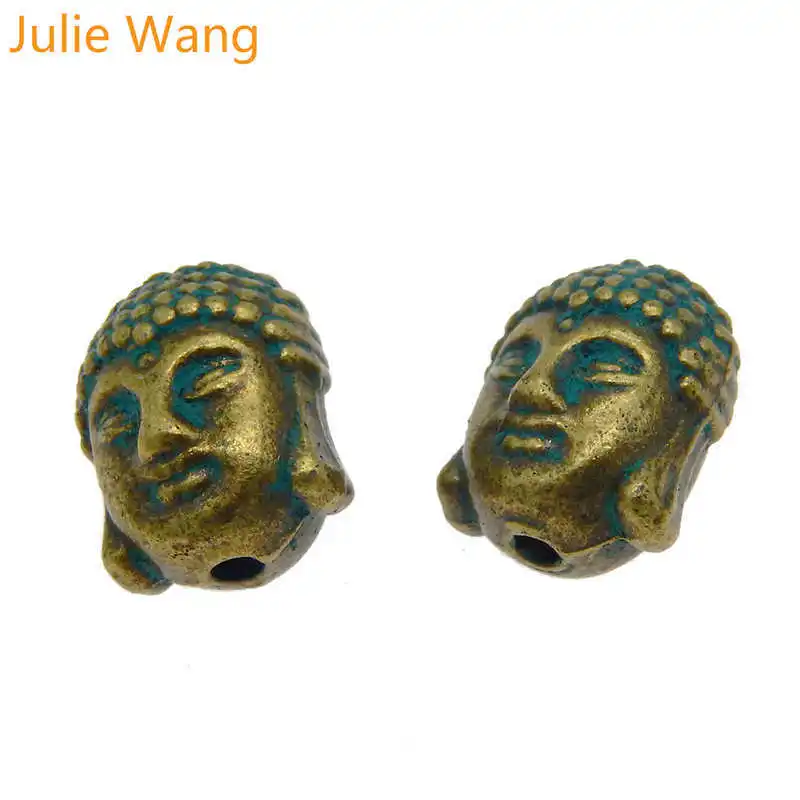 Julie Wang 2 20 шт. Античная патина бронза Будда голова бусины сплав разделенные шармы