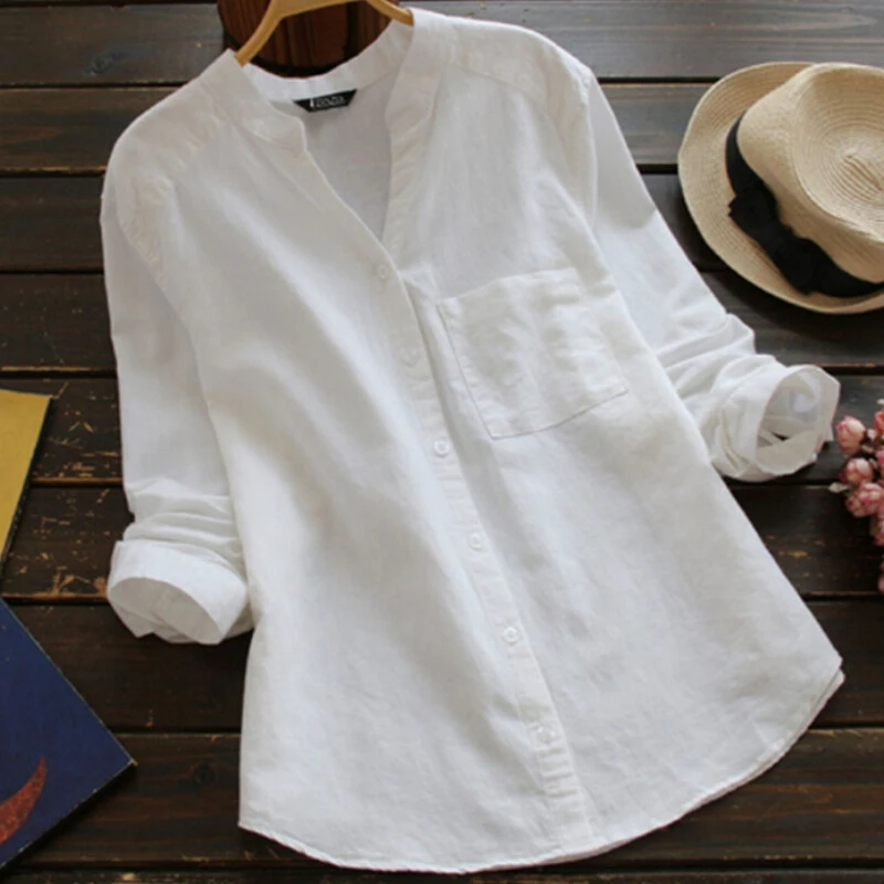 Женская Повседневная свободная туника с v образным вырезом и длинным рукавом