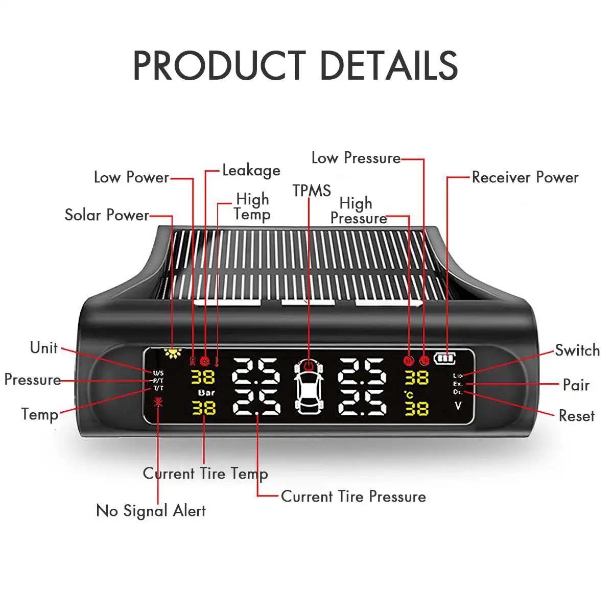 Беспроводная автомобильная система контроля давления в шинах TPMS на солнечной