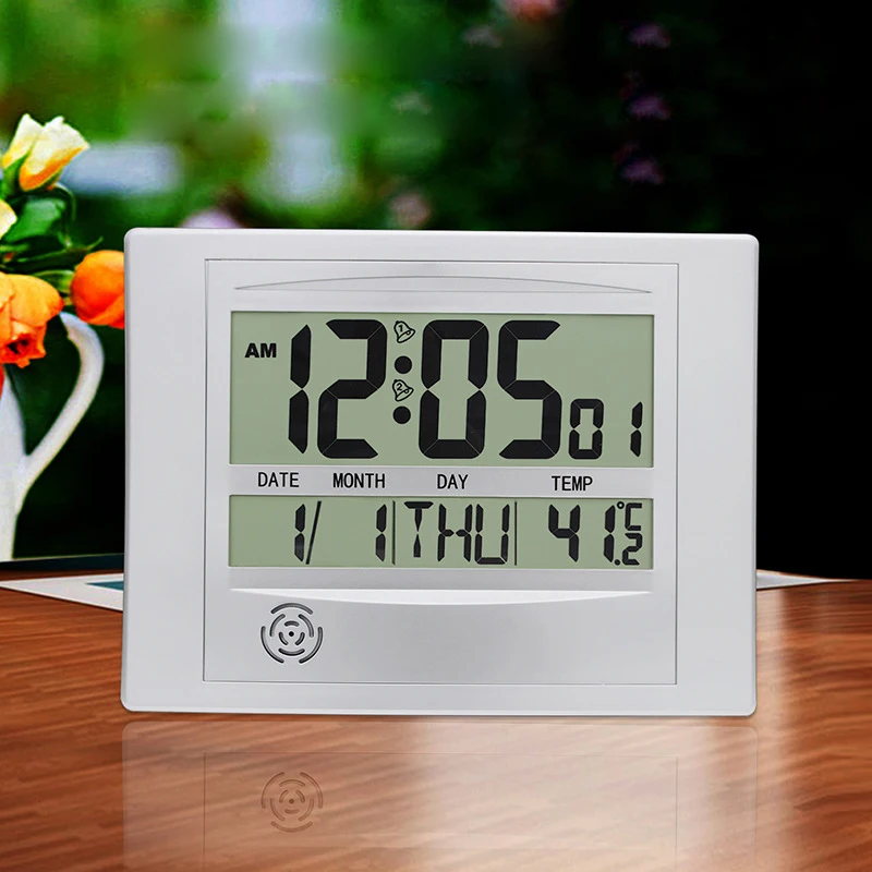 LCD Digital Wall Clock With Thermometer Electronic Temperature Meter Calendar Indoor Desk home decor |