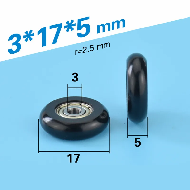 

[R0317-5] 10PCS low noise 623zz bearing POM roller wheel 3*17*5mm blue round type micro pulley wheels inner 3mm bearing roller