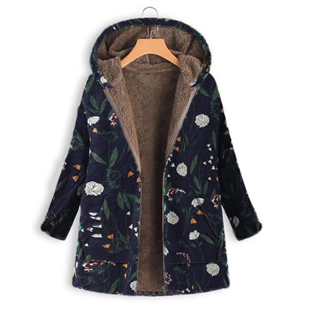 Oversize куртка для женщин s Зимняя модная теплая верхняя одежда цветочный принт с