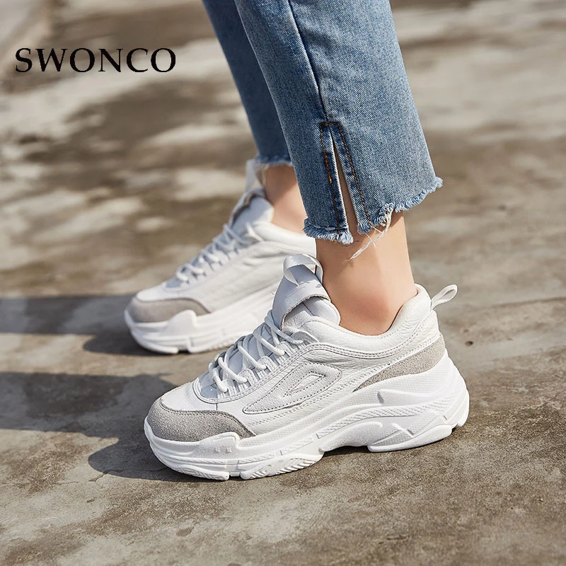 SWONCOW/белые туфли женские кроссовки на платформе новинка 2019 года весенние