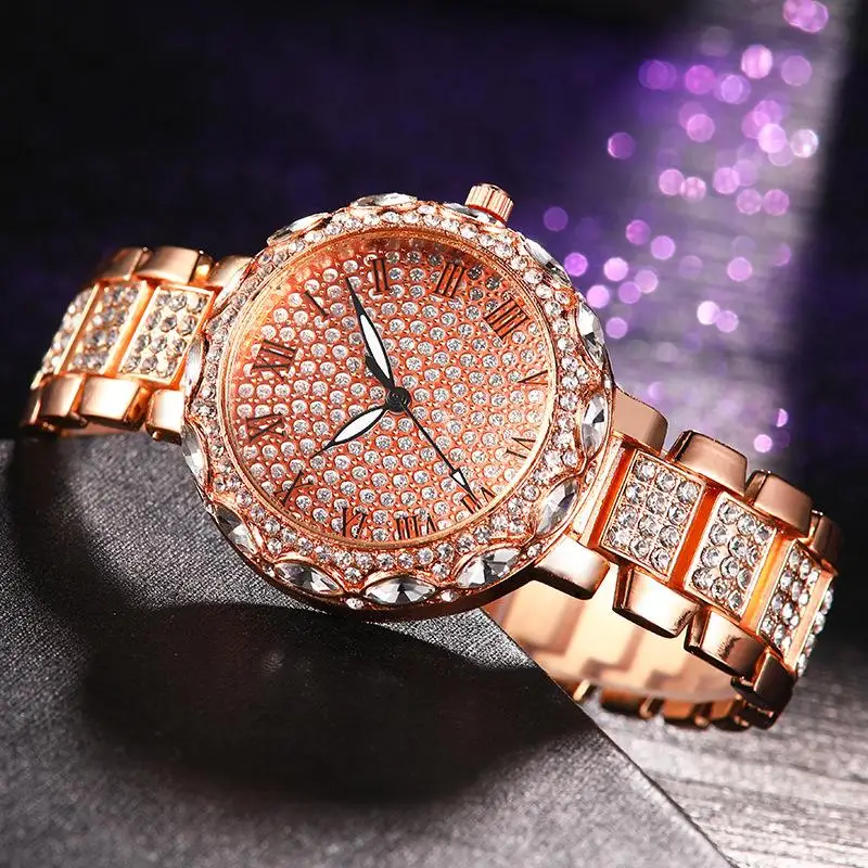 Женские наручные часы брендовые модные с браслетом из розового золота со
