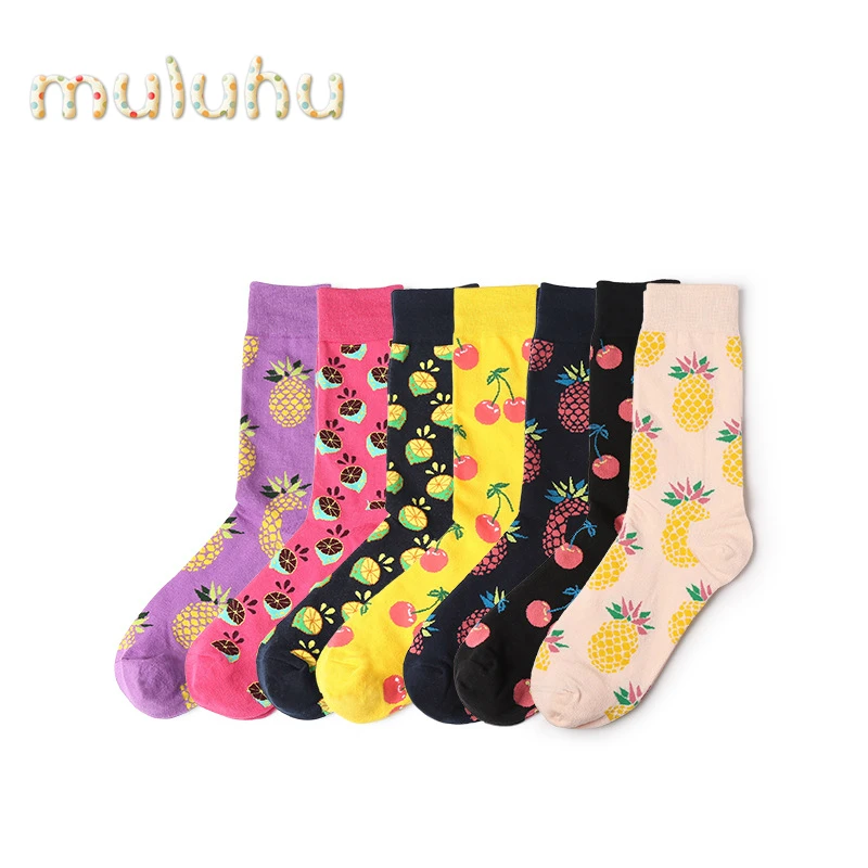 

Fashion Socks Uniex Skateboard Chaussette Homme Fruit Pineapple Cherry Mens Socks Cotton Women Hip Hop Street Crew Funny Socks