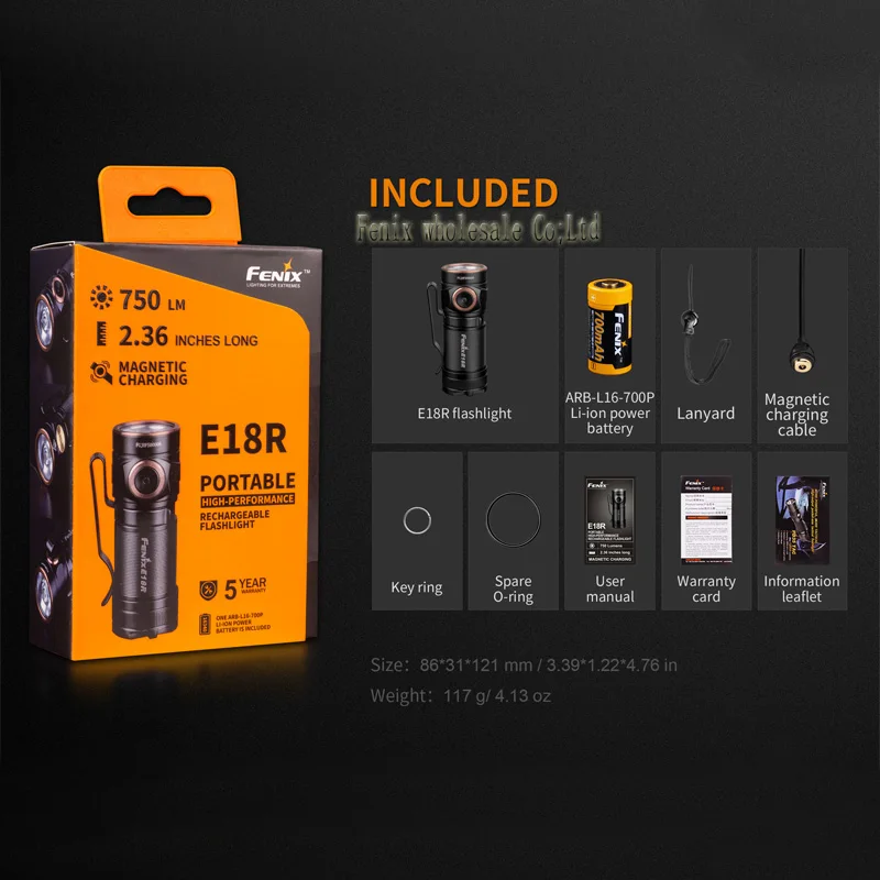 Фонарик Fenix E18R Cree XP L HI светодиодный 750 люмен 16340/CR123A с магнитной зарядкой фонарик